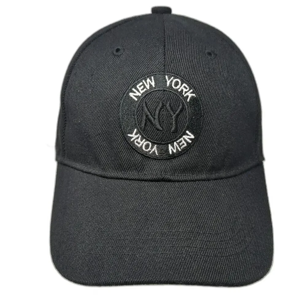 Black Baseball Cap One Size Strapback New York NY Monogram Patch 6-Panel Hat
